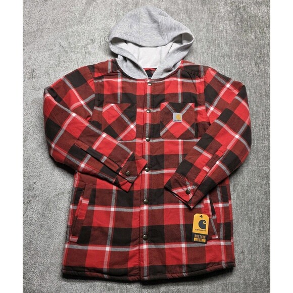 Carhartt Other - Carhartt Flannel Sherpa Lined Snap Front Plaid Hooded Jacket Youth L 14/16 #2
